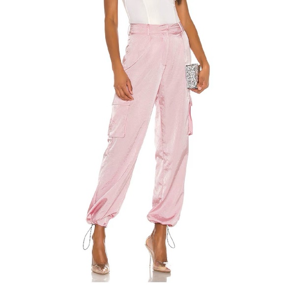 superdown Pants - Superdown Seleste Pink Satin Drawstring Cargo Joggers